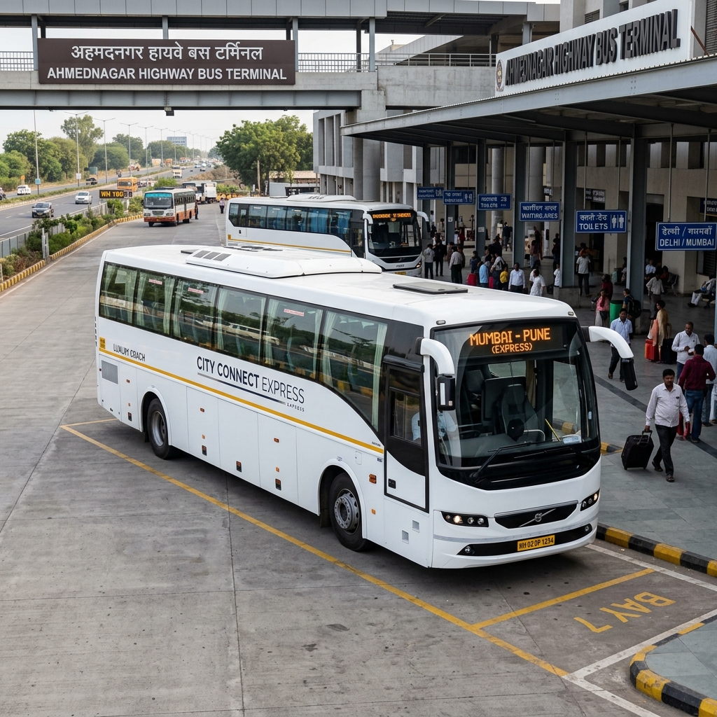 42-seater luxury Volvo bus at highway terminal