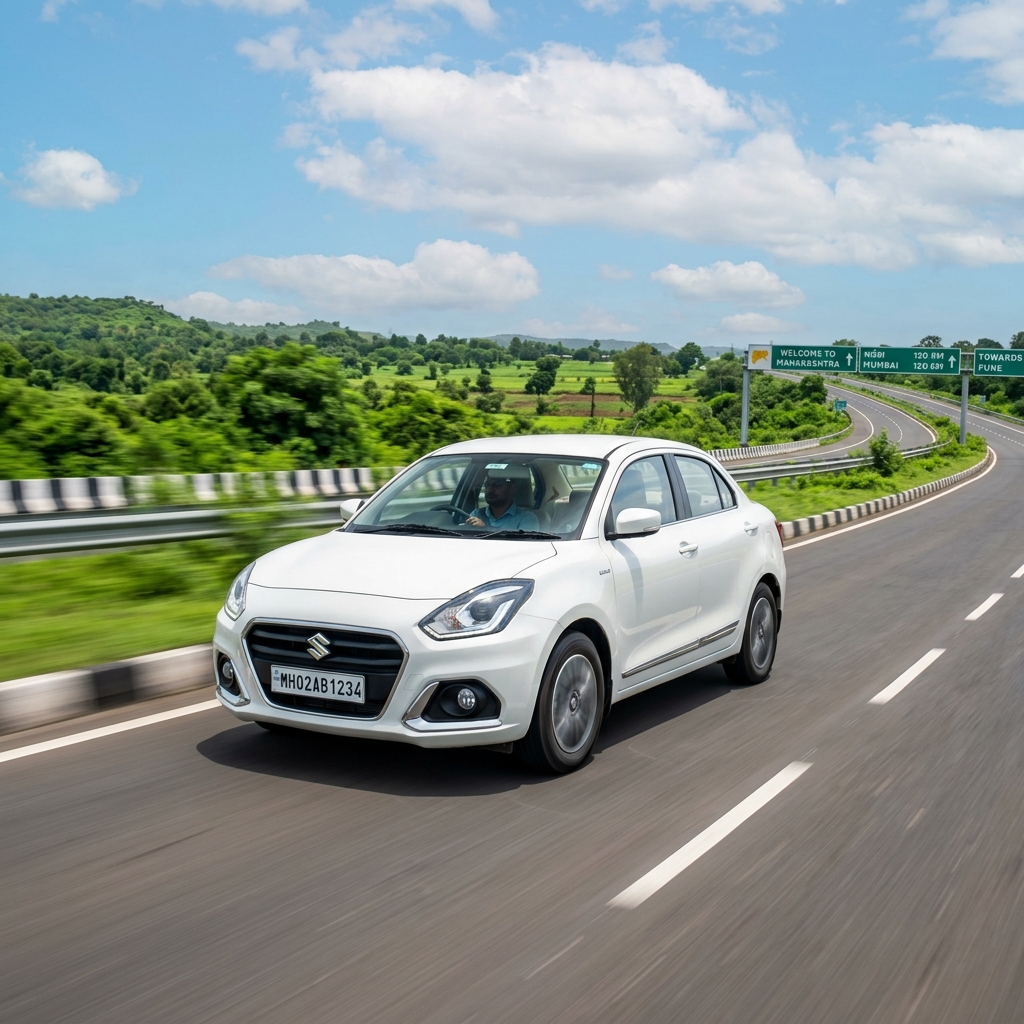 Maruti Suzuki Dzire on Indian highway