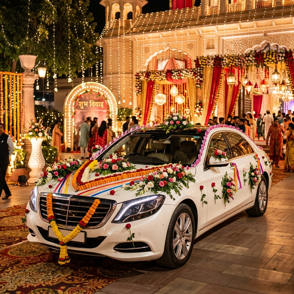 Decorated luxury car for Indian wedding
